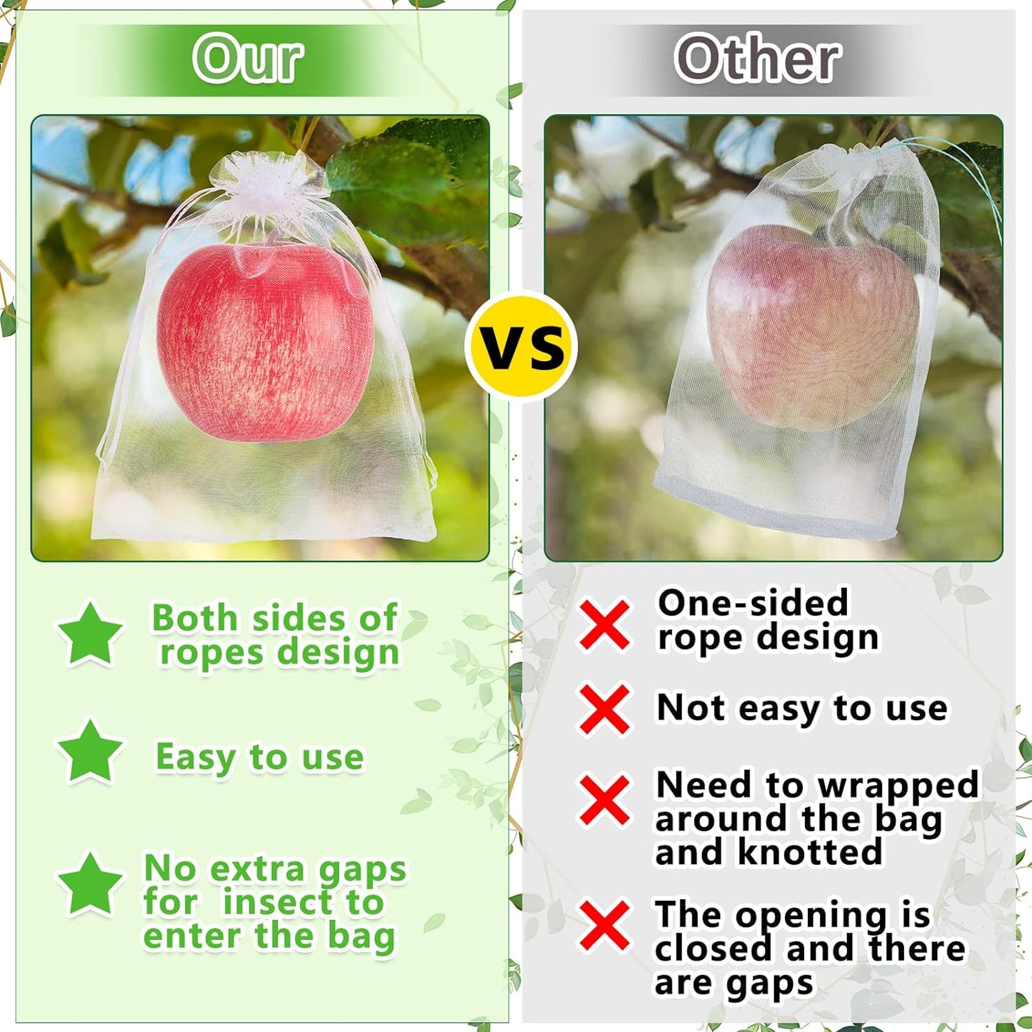 Sacos de rede para frutas com cordão