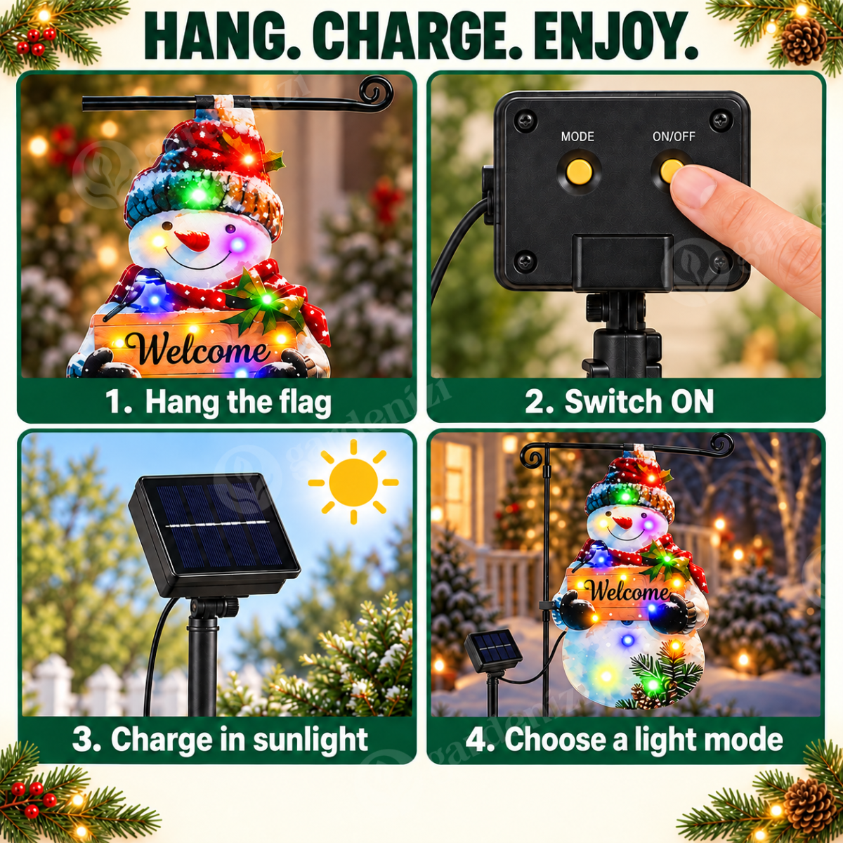 Twinkling Solar Snowman Flag • Gardenizi