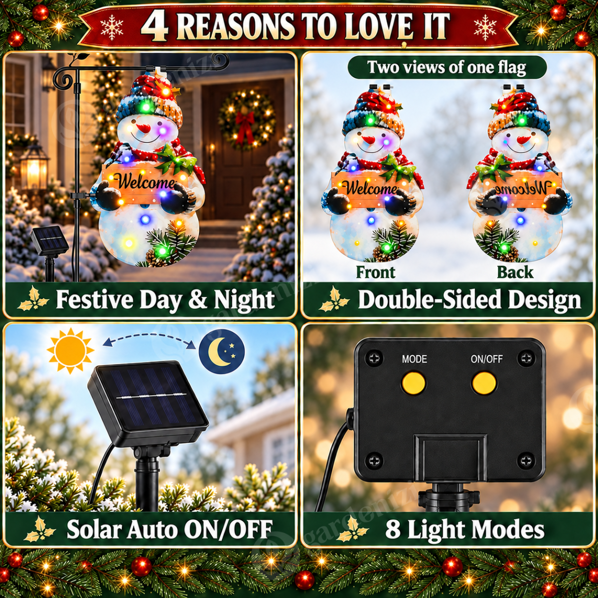 Twinkling Solar Snowman Flag • Gardenizi
