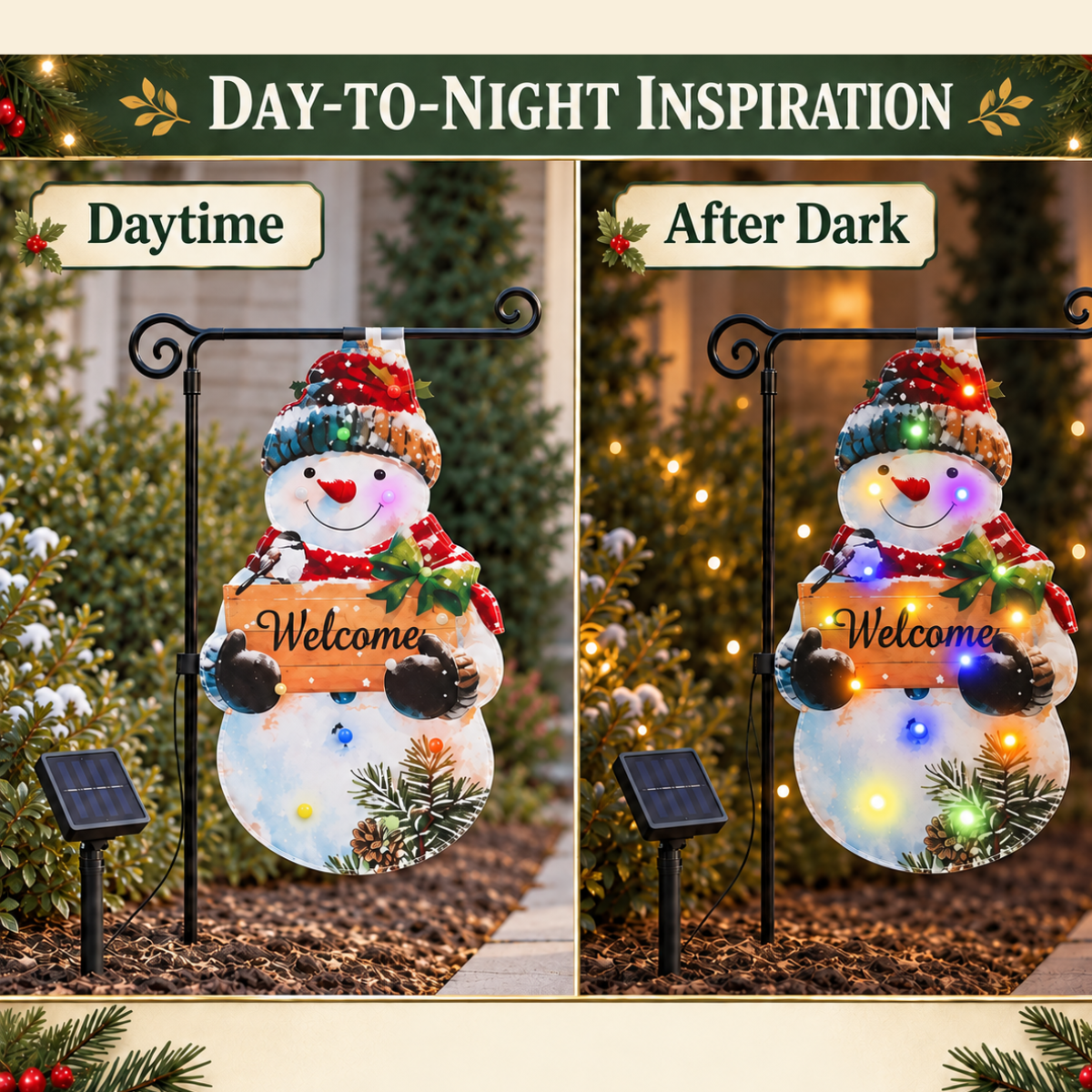 Twinkling Solar Snowman Flag • Gardenizi