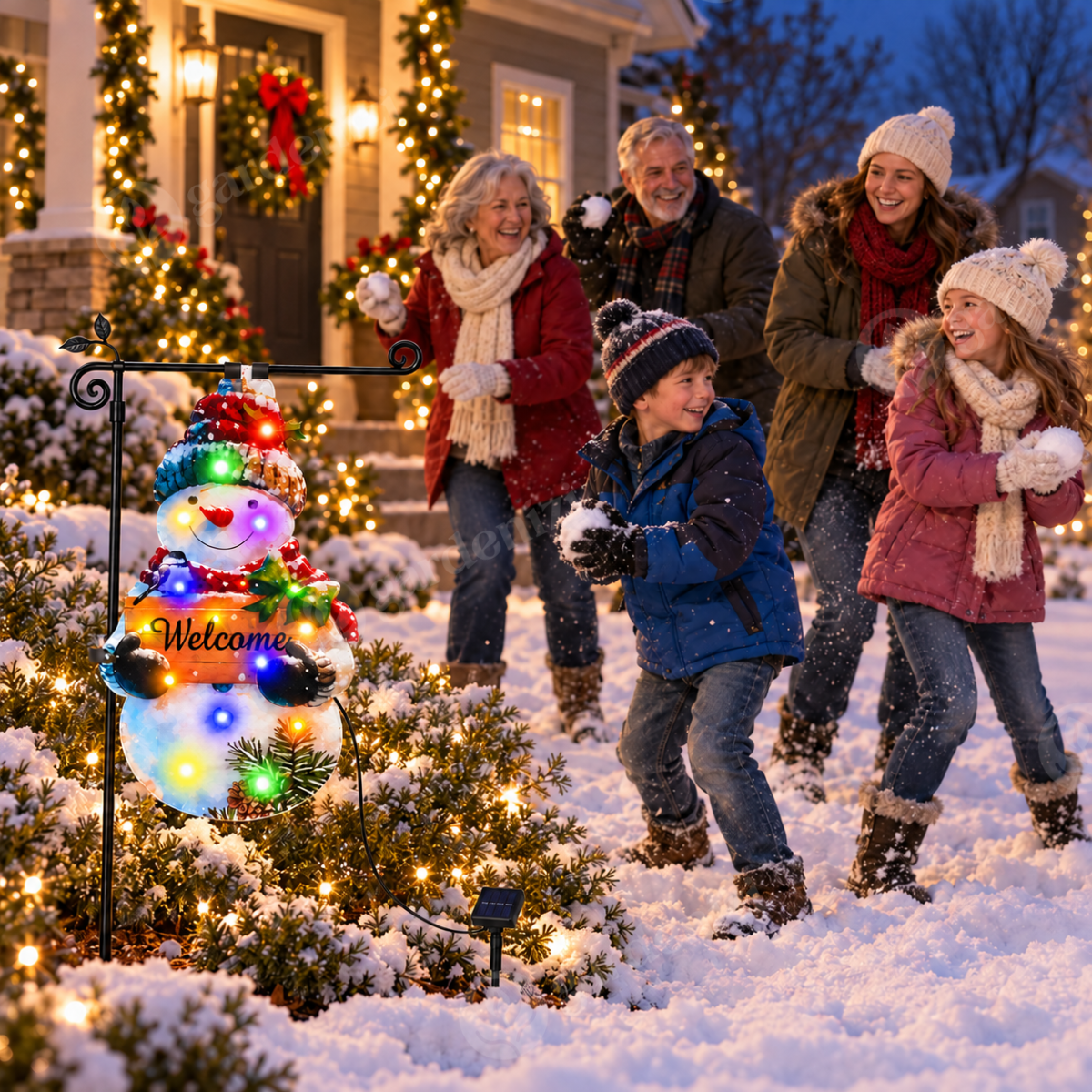 Twinkling Solar Snowman Flag • Gardenizi